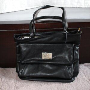 BEBE Black Leather Work Tote Bag Purse, NEW with tags